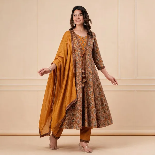 Flagged_Cotton_60/60_Kurta_Pant__And__Dupatta_For_Women