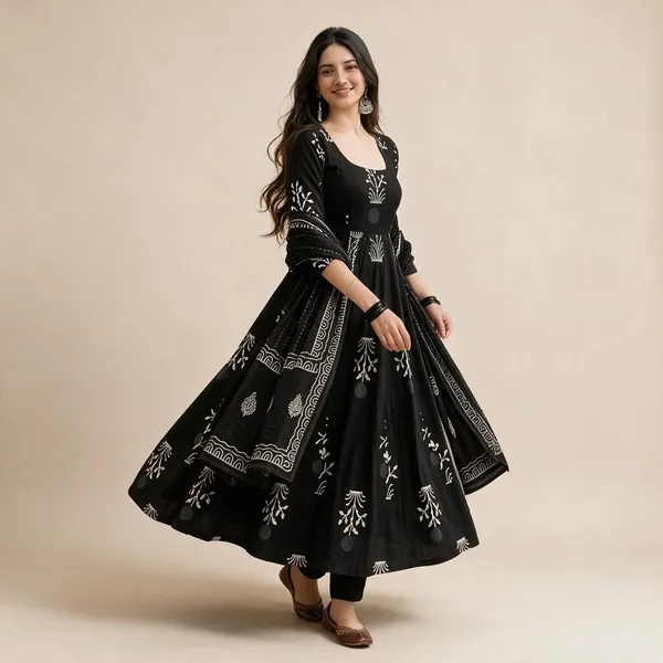 Black_Rayon_Kurta_Bottom__And__Dupatta_For_Women