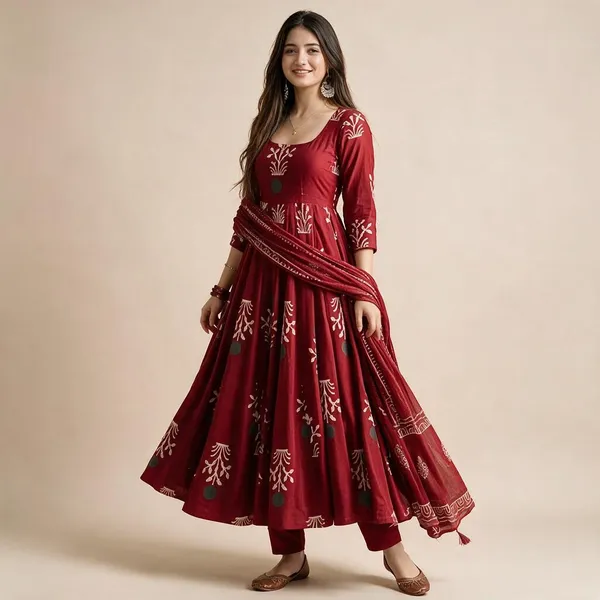 Maroon_Rayon_Kurta_Bottom__And__Dupatta_For_Women