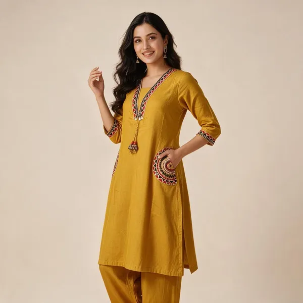 Yellow_Cotton_Flex_Kurta__And__Pant_For_Women
