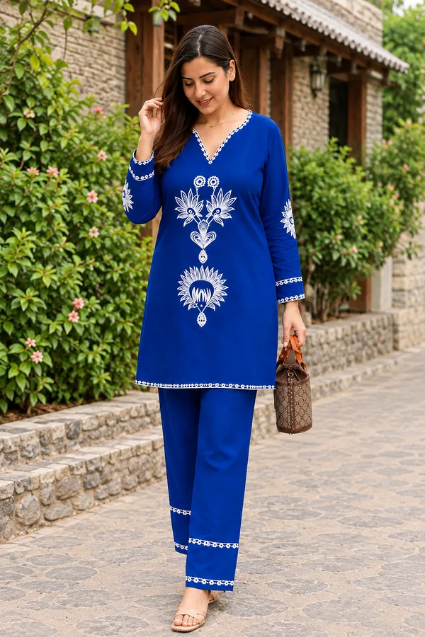 Royal_Blue_Cotton_60/60_Coat_Set_For_Women