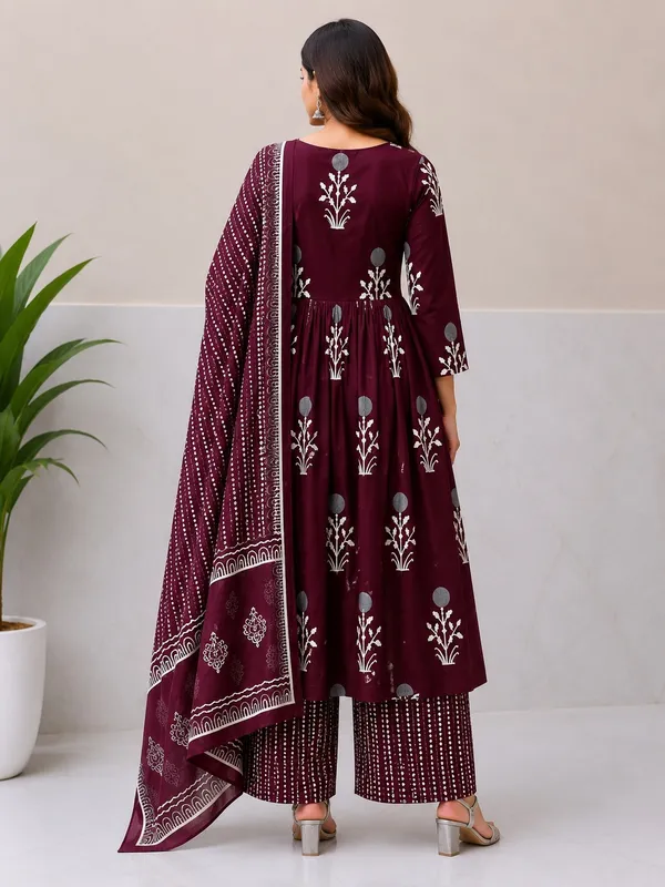 Wine_Rayon_Kurta_Pant__And__Dupatta_For_Women