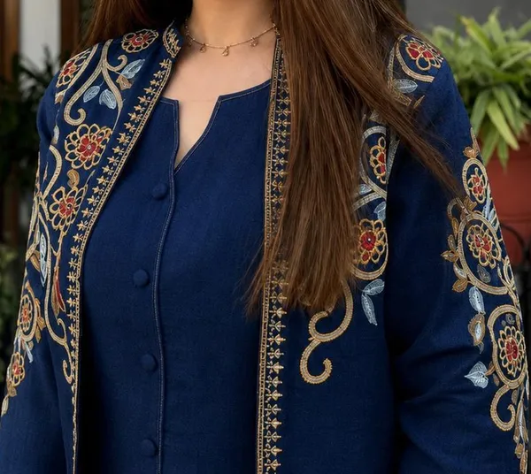 Dark_Blue_Cotton_60/60_Top_Pant__And__Jacket_For_Women