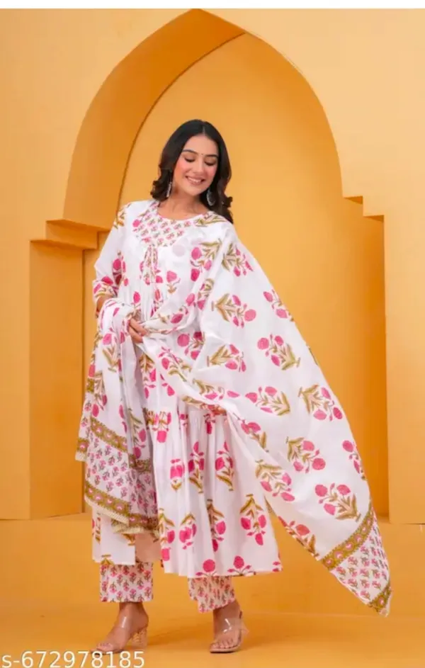 White_Cotton_Kurta_Pant__And__Dupatta_For_Women