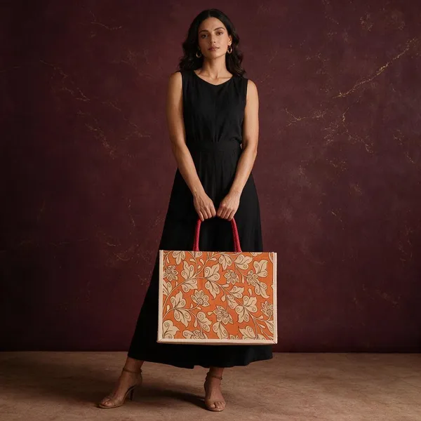 Orange_Canvas_Floral_Print_Tote_Bag_For_Women