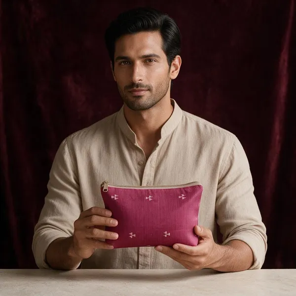 Pink_Fabric_Double_Compartment_Pouch_For_Travel