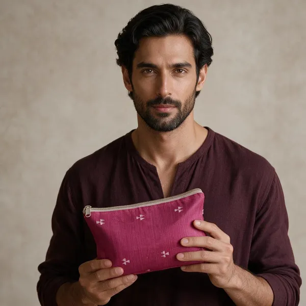 Pink_Fabric_Double_Compartment_Pouch_For_Travel