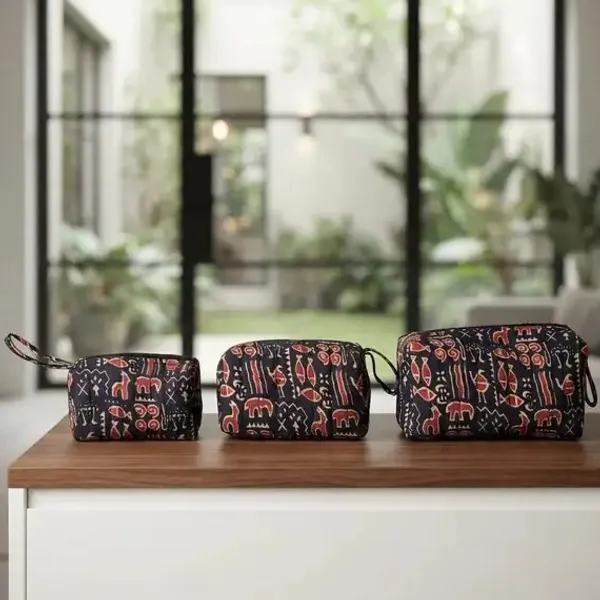 Brown_Printed_Fabric_3-Piece_Pouch_Set_For_Travel