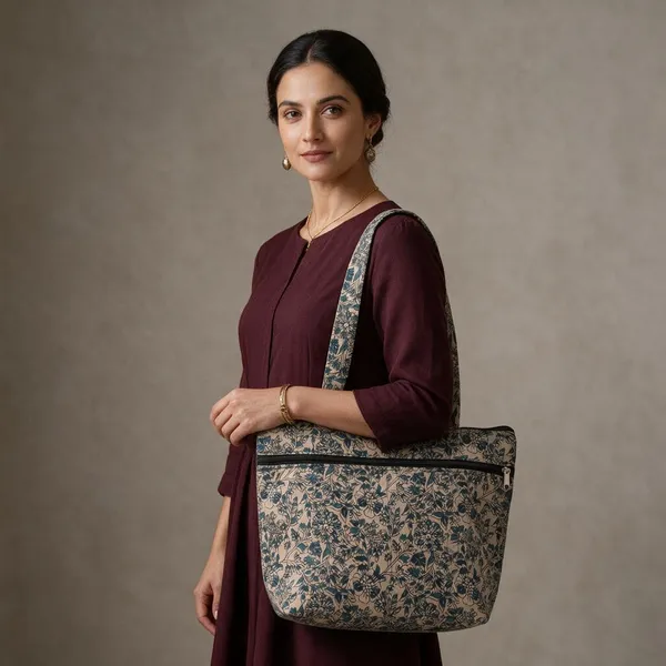 Beige_Floral_Print_Tote_Bag_For_Women