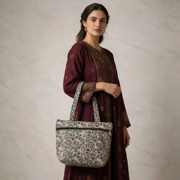 Beige_Floral_Print_Tote_Bag_For_Women