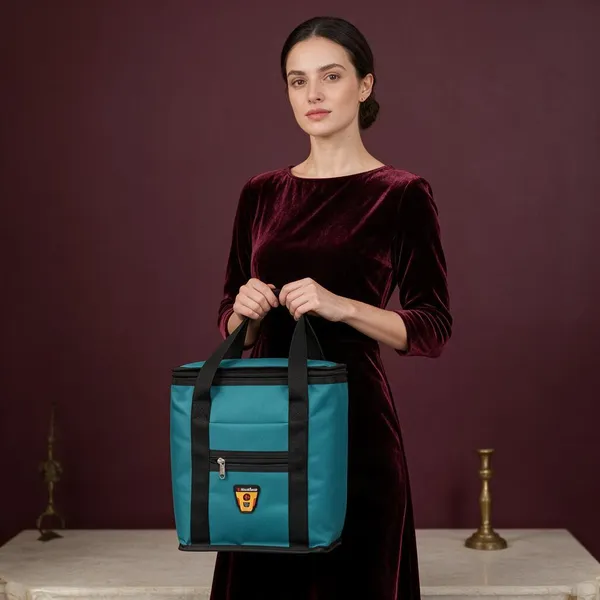 Teal_Zippered_Cooler_Tote_Bag_For_Picnics