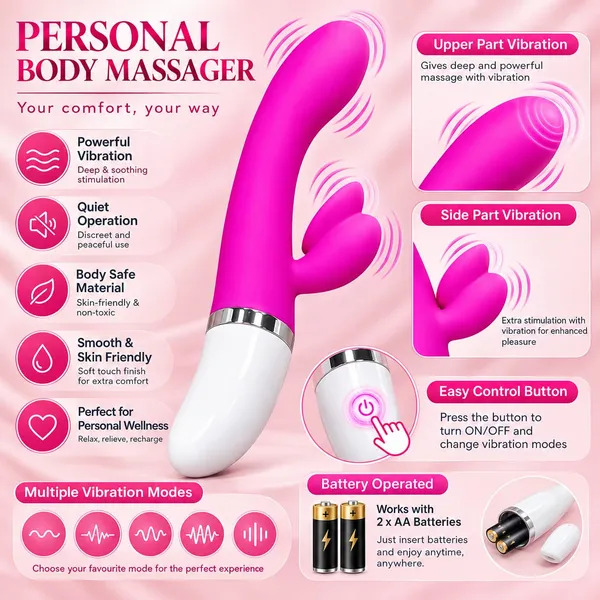 Pink_Silicone_Battery_Operated_Rabbit_Massager_For_Women