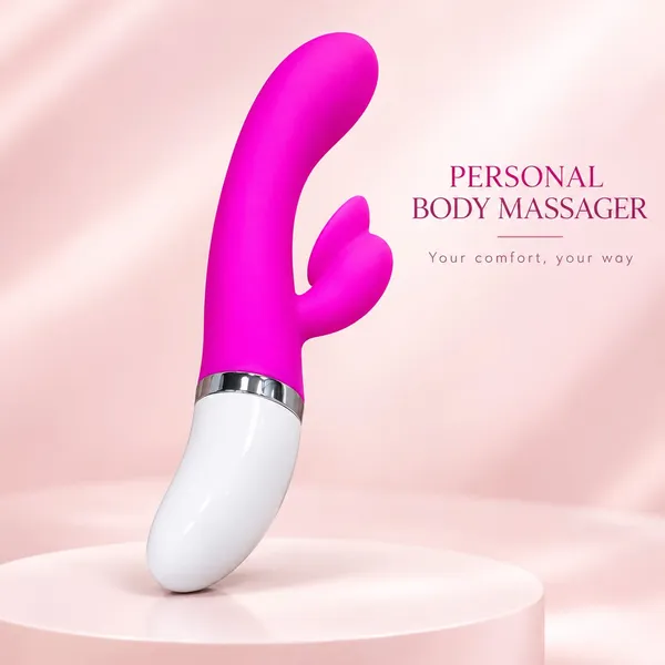 Pink_Silicone_Battery_Operated_Rabbit_Massager_For_Women