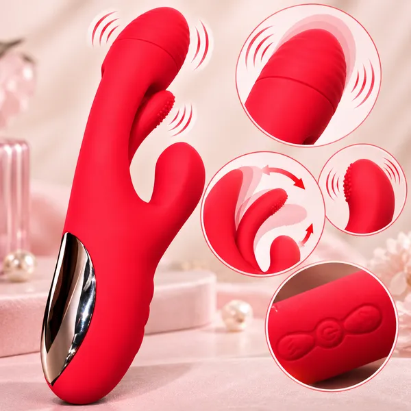 Red_Silicone_Rechargeable_Rabbit_Shaped_Massager_For_Women