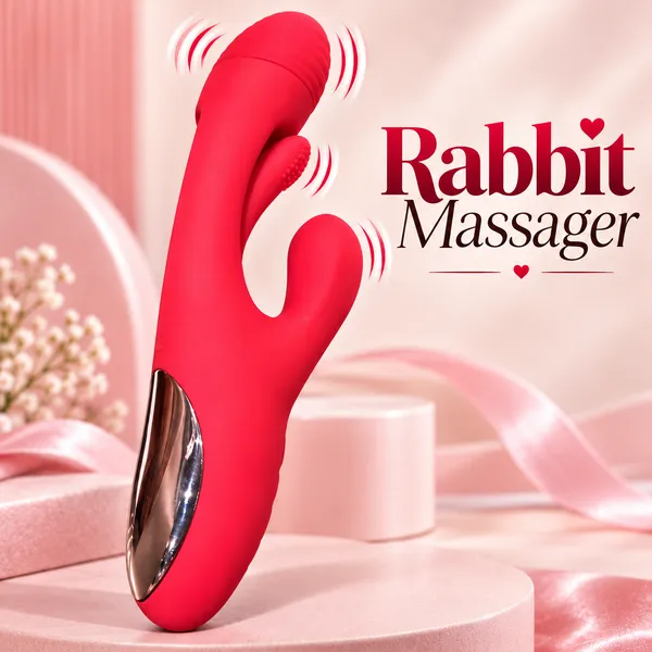 Red_Silicone_Rechargeable_Rabbit_Shaped_Massager_For_Women