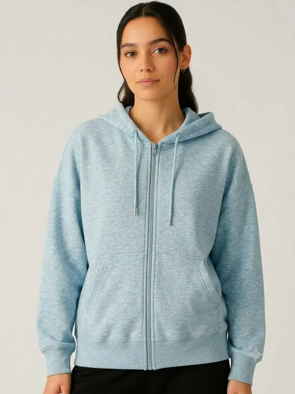 Blue_Casual_Zip-Up_Hoodie_For_Women