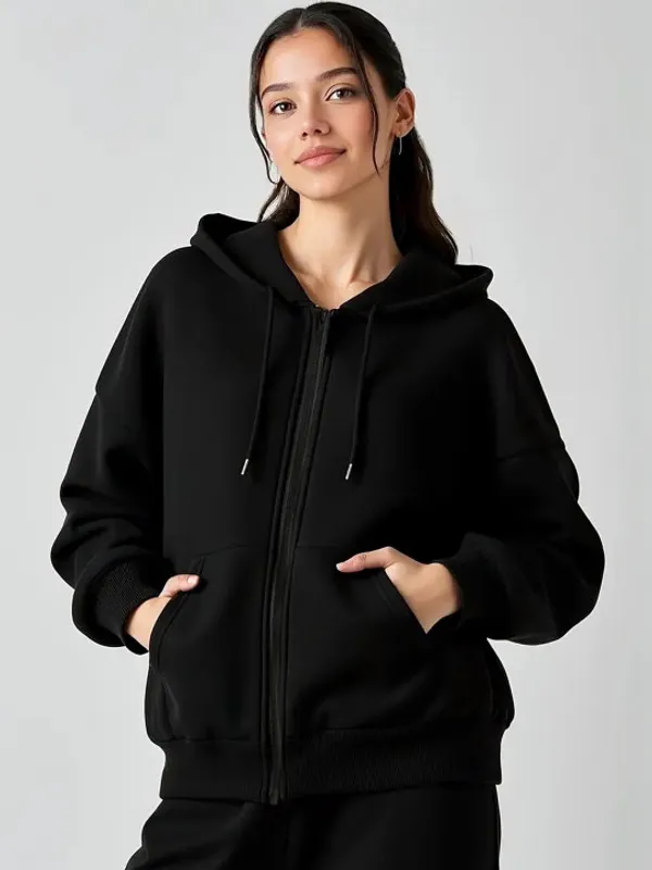 Black_Regular_Fit_Zip_Hoodie_For_Women