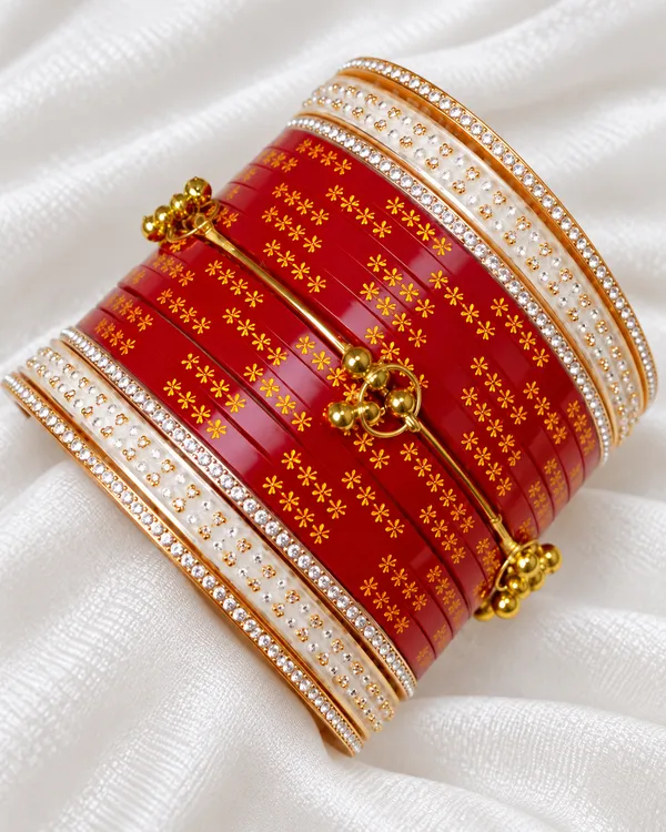 Maroon_Plastic_Floral_Gold-Tone_Embellished_Chura_Set_For_Women