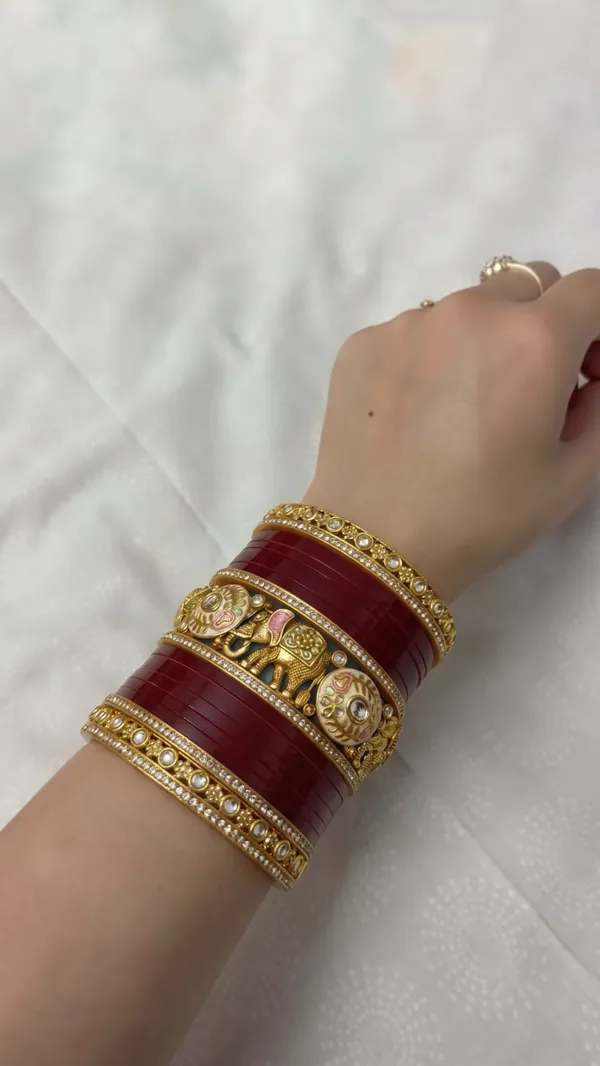 Maroon_Kundan_Embellished_Traditional_Chura_Set_For_Women