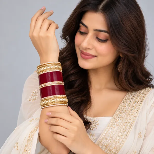 Maroon_Plastic_Gold-Tone_Embellished_Chura_Set_For_Women