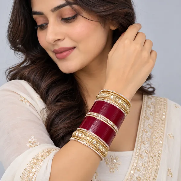 Maroon_Plastic_Gold-Tone_Embellished_Chura_Set_For_Women