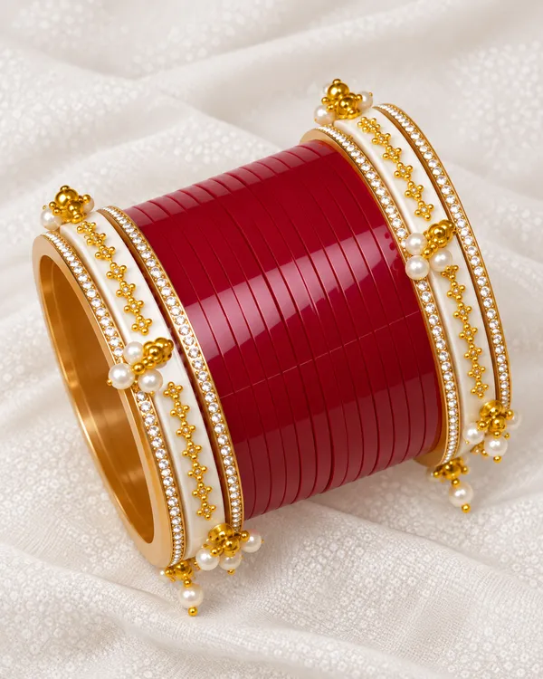 Maroon_Plastic_Pearl_Floral_Embellished_Chura_Set_For_Women