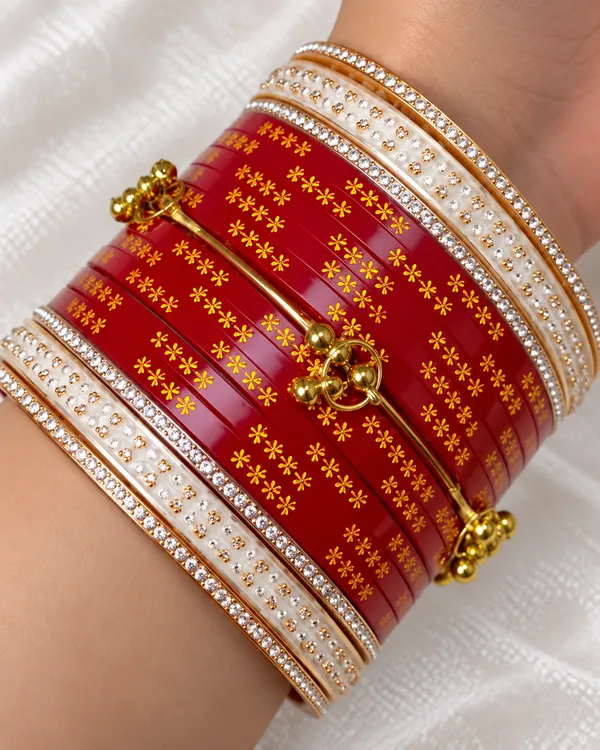 Maroon_Plastic_Floral_Gold-Tone_Embellished_Chura_Set_For_Women