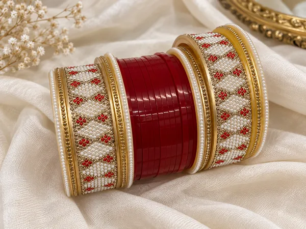Maroon_Plastic_Gold-Tone_Traditional_Chura_Set_For_Women