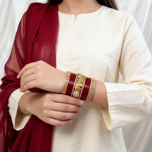Maroon_Kundan_Embellished_Traditional_Chura_Set_For_Women