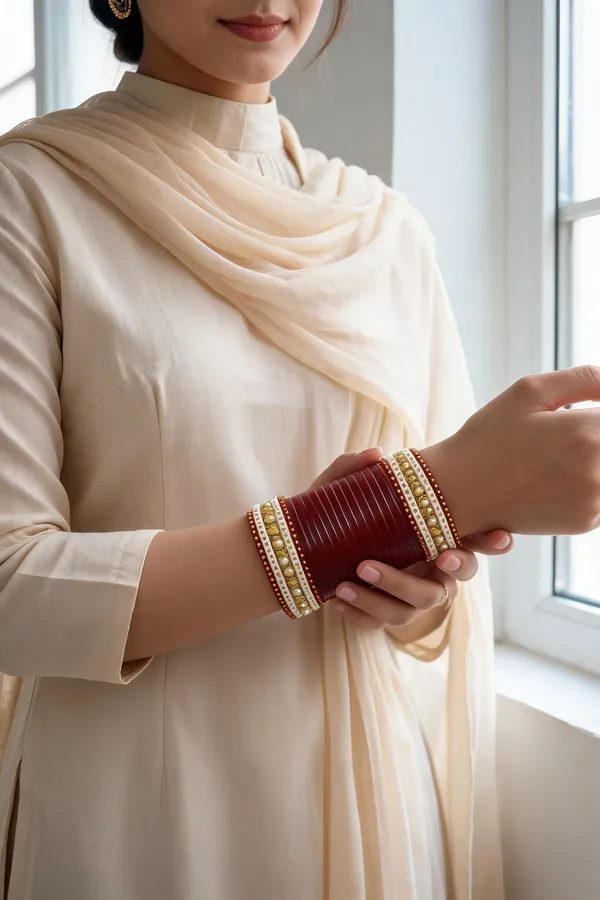 Maroon_Plastic_Gold-Tone_Layered_Embellished_Chura_Set_For_Women