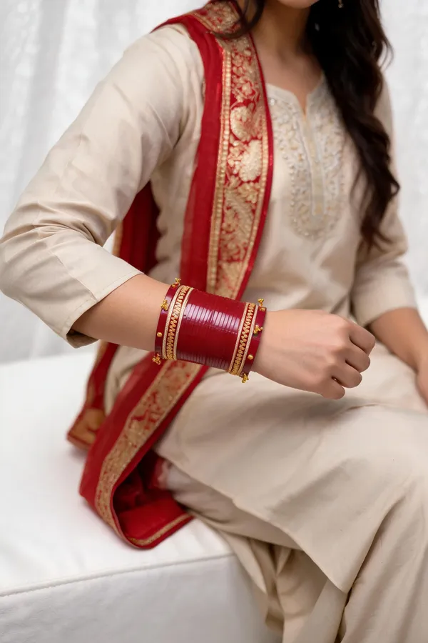 Maroon_Plastic_Bridal_Gold-Tone_Embellished_Chura_Set_For_Women
