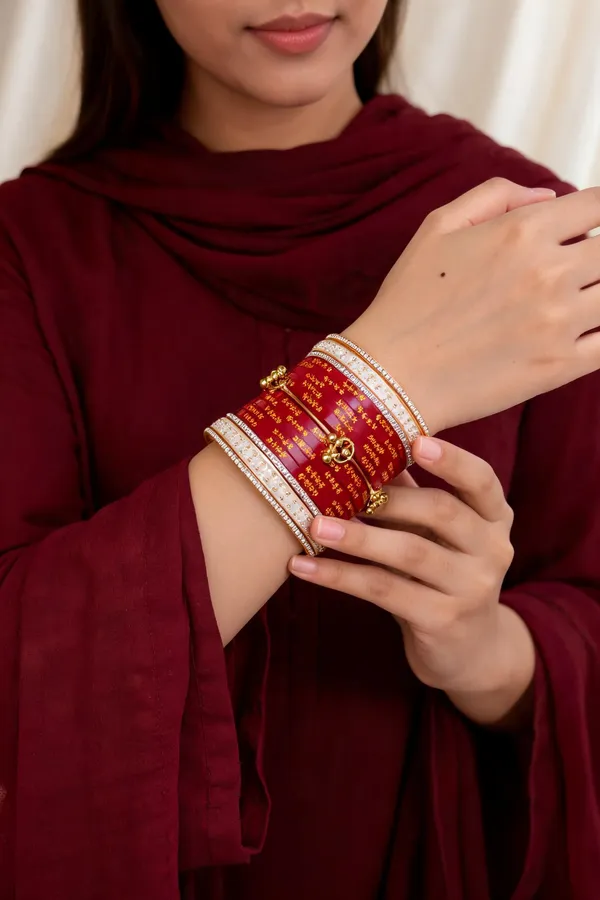 Maroon_Plastic_Floral_Gold-Tone_Embellished_Chura_Set_For_Women