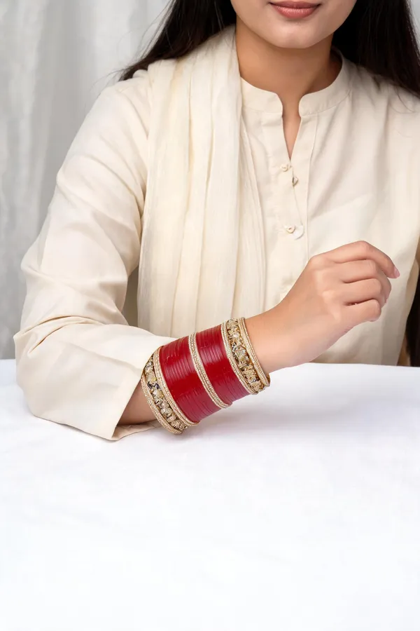 Maroon_Plastic_Gold_Tone_Embellished_Chura_Set_For_Women