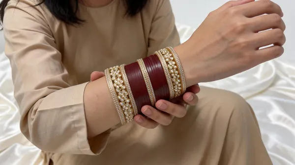 Maroon_Plastic_Gold-Tone_Pearl_Embellished_Chura_Set_For_Women