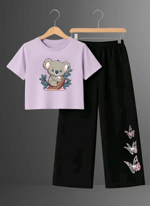 Pink_Printed_T-Shirt_And_Black_Pants_Set_For_Girls