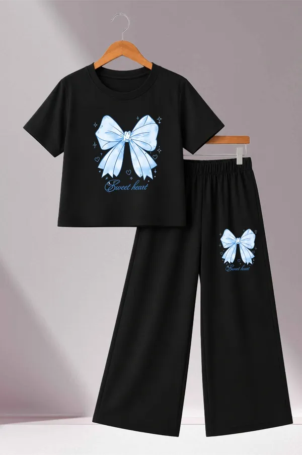 White_And_Black_Printed_T-Shirt_And_Wide_Leg_Pants_Set_for_girl