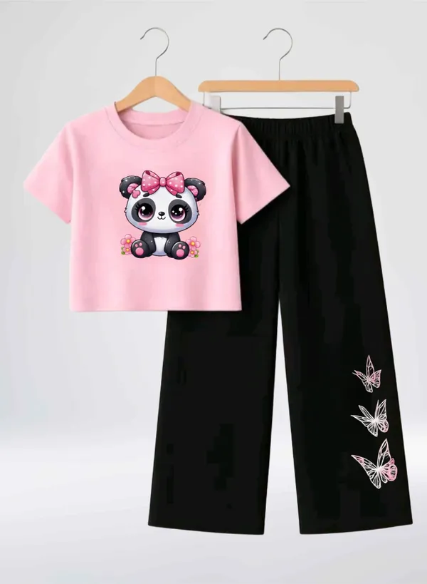 Pink_Printed_T-Shirt_And_Black_Pants_Set_For_Girls