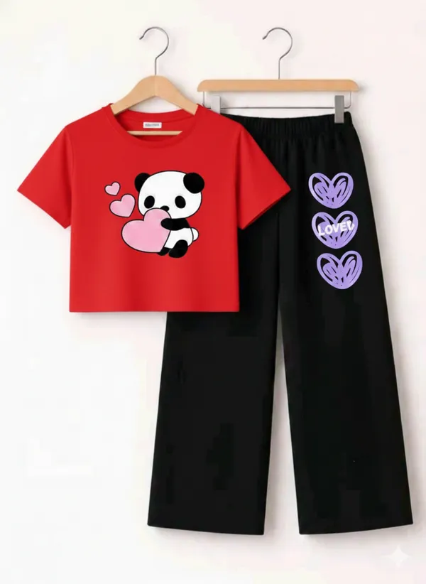 Lavender_Graphic_T-Shirt_And_Black_Pants_Set_For_Girls
