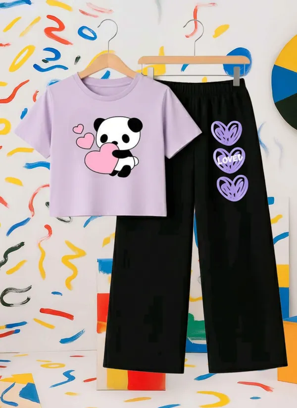 Lavender_Cotton_Relaxed_Fit_Graphic_T-Shirt_And_Straight_Pants_Set_For_Girls