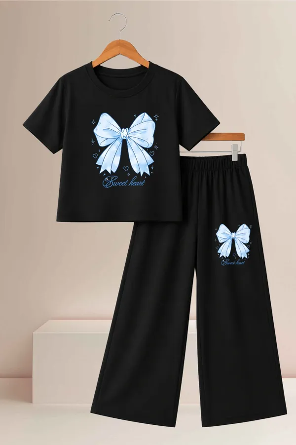 White_And_Black_Printed_T-Shirt_And_Wide_Leg_Pants_Set_for_girl