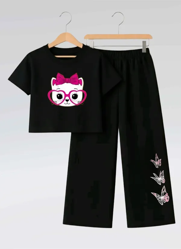 Pink_Printed_T-Shirt_And_Black_Pants_Set_For_Girls