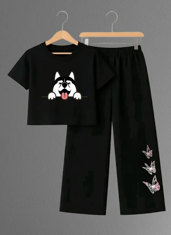 Pink_Printed_T-Shirt_And_Black_Pants_Set_For_Girls