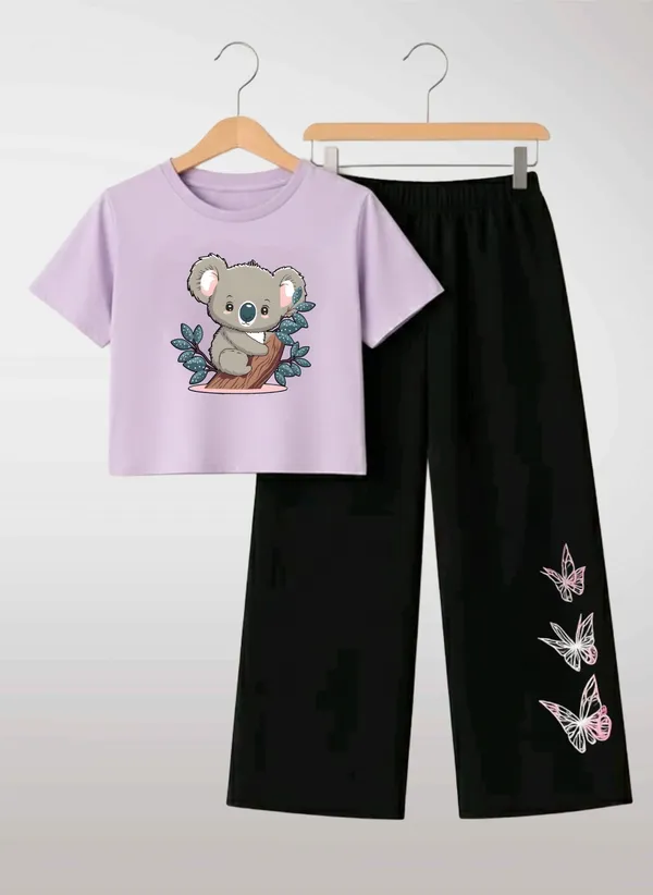 Pink_Printed_T-Shirt_And_Black_Pants_Set_For_Girls
