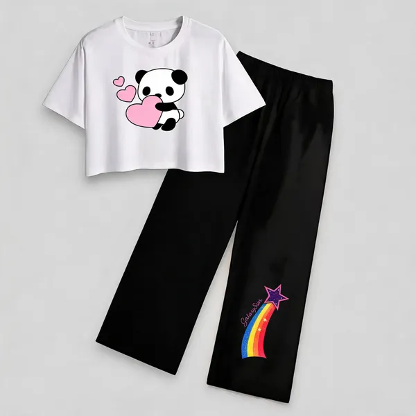 White_Cotton_Relaxed_Printed_Crop_Top_And_Straight_Pants_Co_Ord_Set_For_Girls
