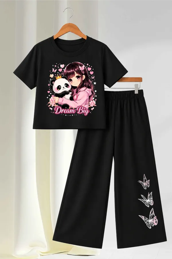 White_And_Black_Printed_T-Shirt_And_Wide_Leg_Pants_Set_for_girl