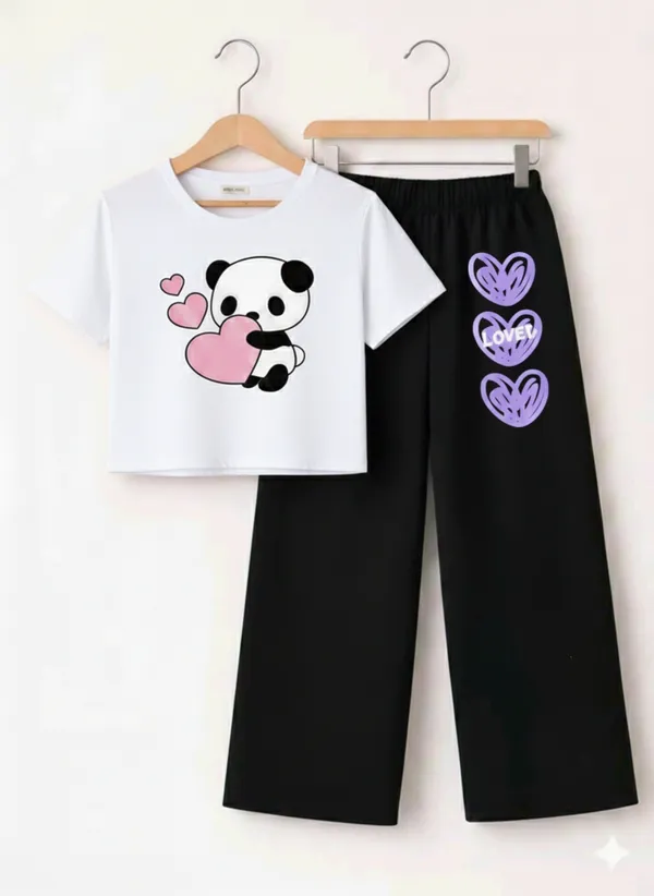 Lavender_Graphic_T-Shirt_And_Black_Pants_Set_For_Girls