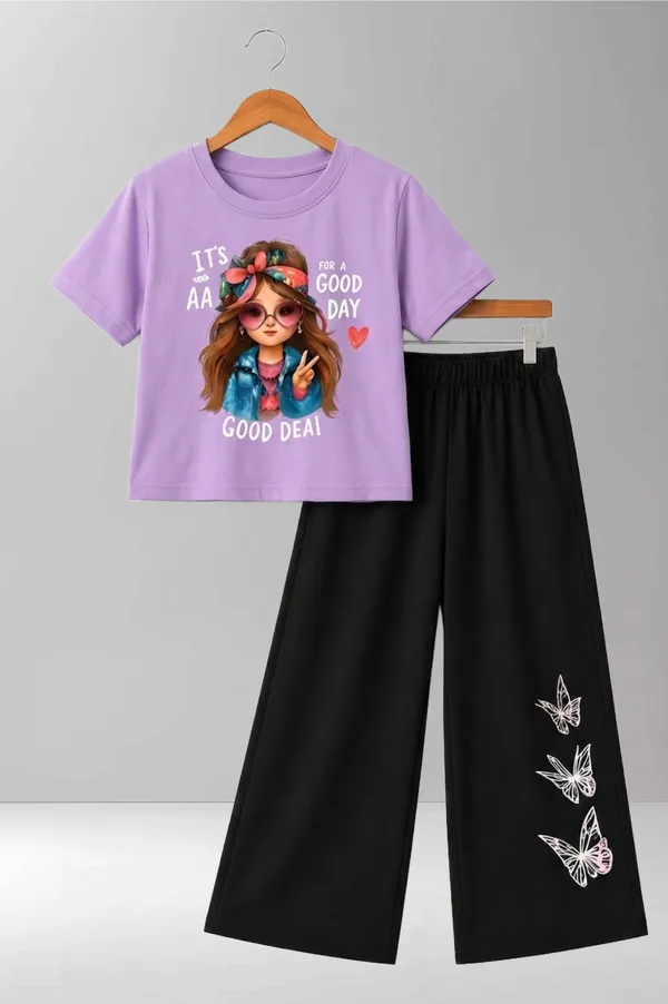 Purple_Graphic_T-Shirt_And_Black_Wide-Leg_Pants_Set_for_Girls