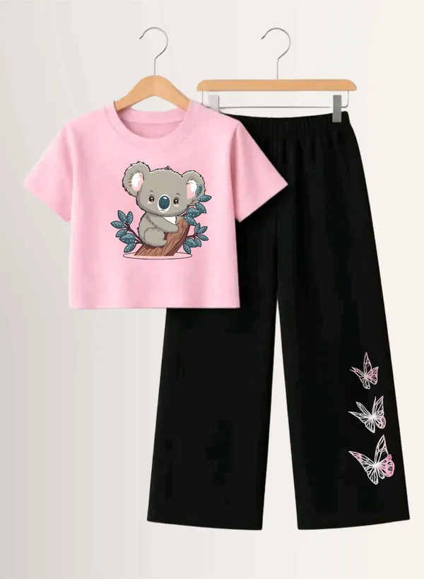 Pink_Printed_T-Shirt_And_Black_Pants_Set_for_Girls