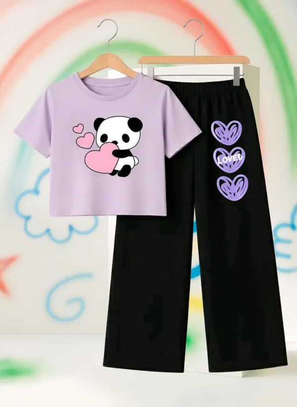 Lavender_Graphic_T-Shirt_And_Black_Pants_Set_For_Girls