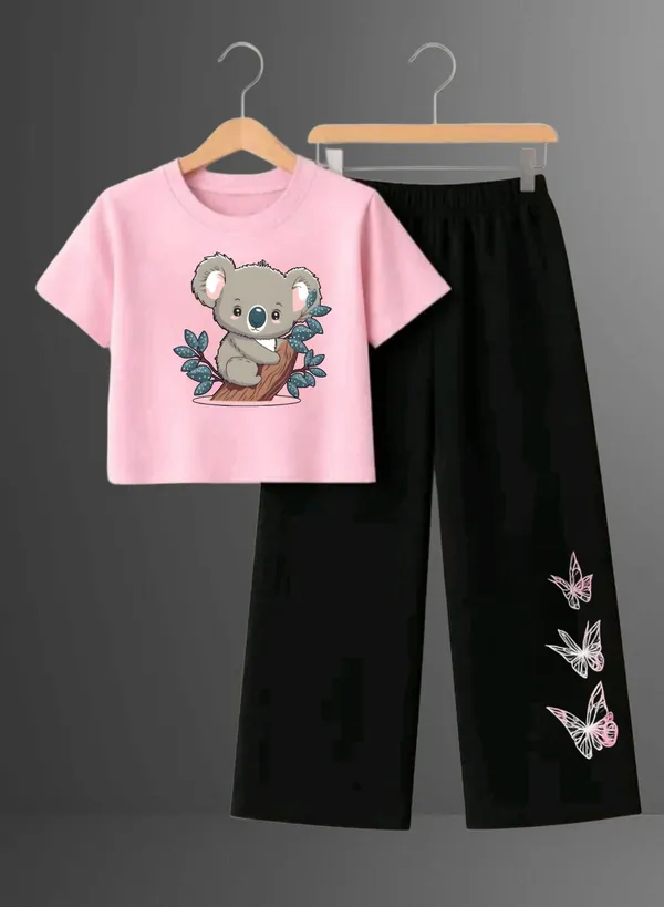 Pink_Printed_T-Shirt_And_Black_Pants_Set_For_Girls